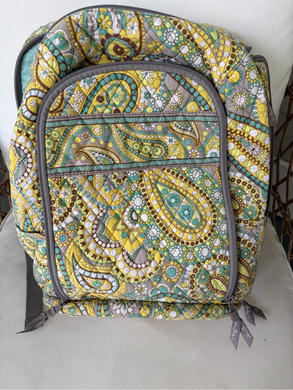 Vera Bradley Lemon Parfait Backpack Large Bag Quilted Paisley Computer preowned